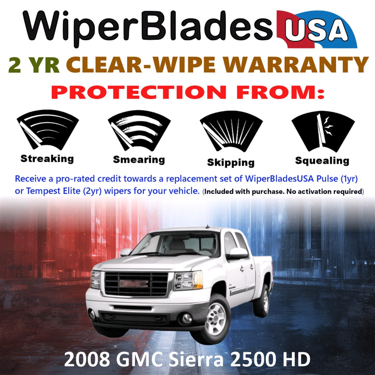 2008 GMC Sierra 2500 HD Wiper Blades w/2yr Wear Warranty (Set of 2) Beam Wipers-1