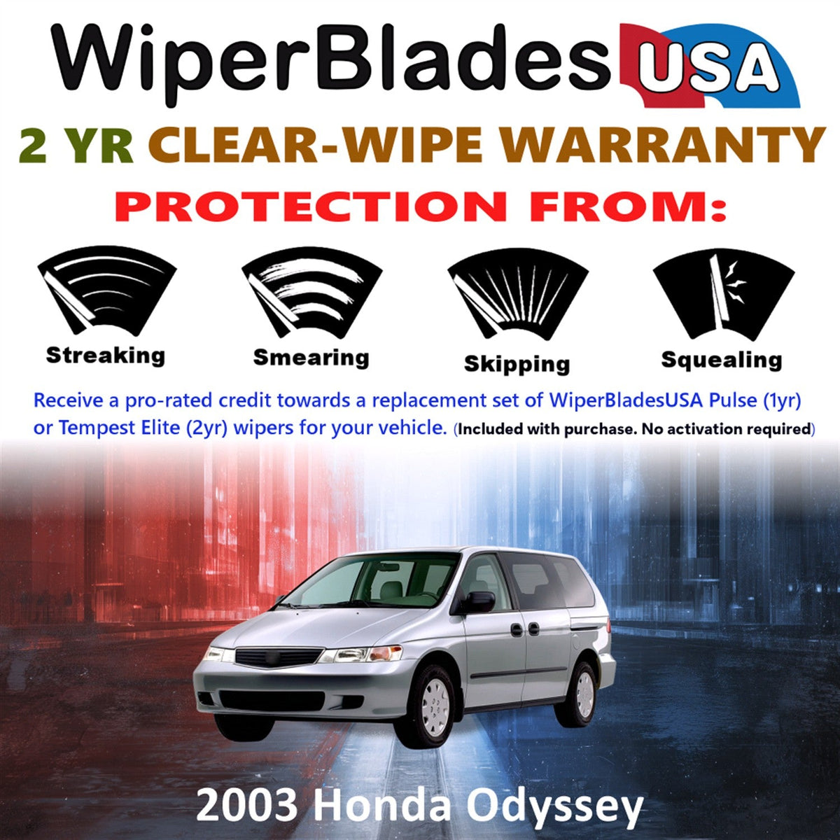 2003 Honda Odyssey Wiper Blades Set w/2yr Wear Warranty (Set of 2) Tempest Elite-1