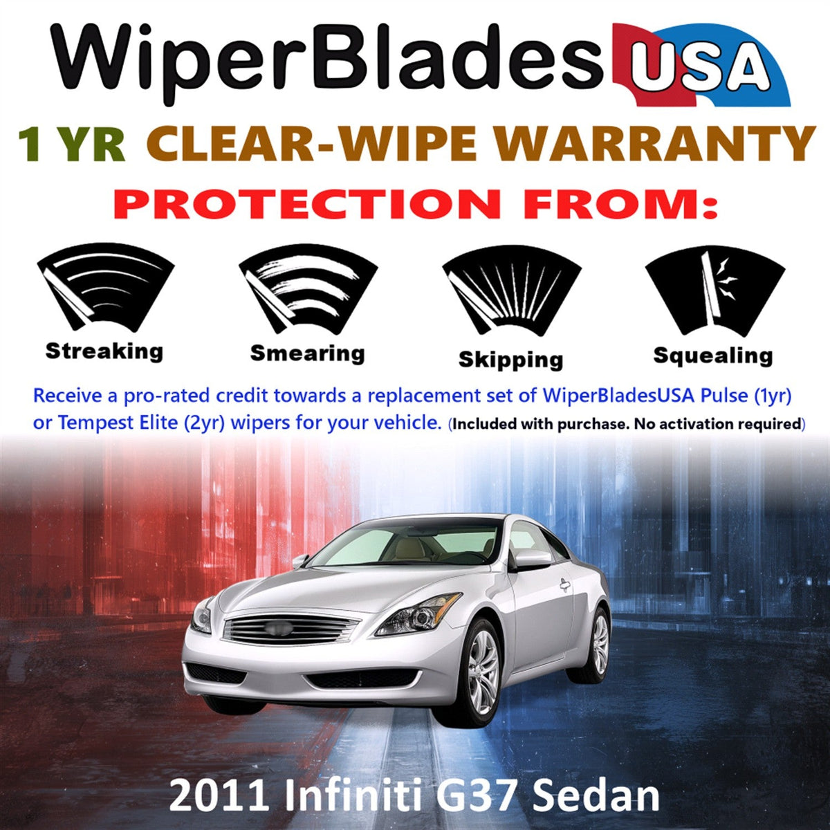 2011 Infiniti G37 (Sedan) Wiper Blades w/1yr Wear Warranty (Set of 2) Wipers-1