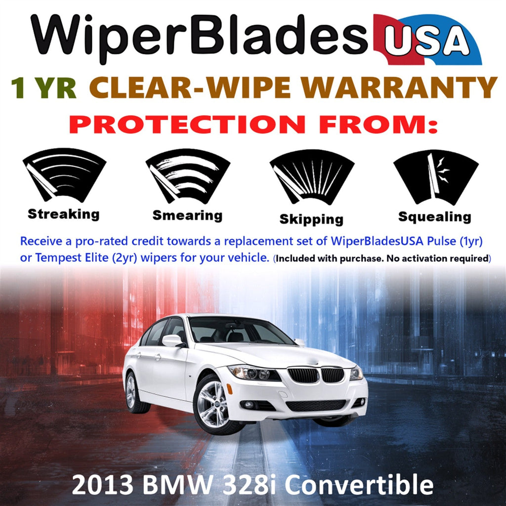 2013 BMW 328i (Convertible) Wiper Blades w/1yr Wear Warranty (Set of 2) Wipers-1
