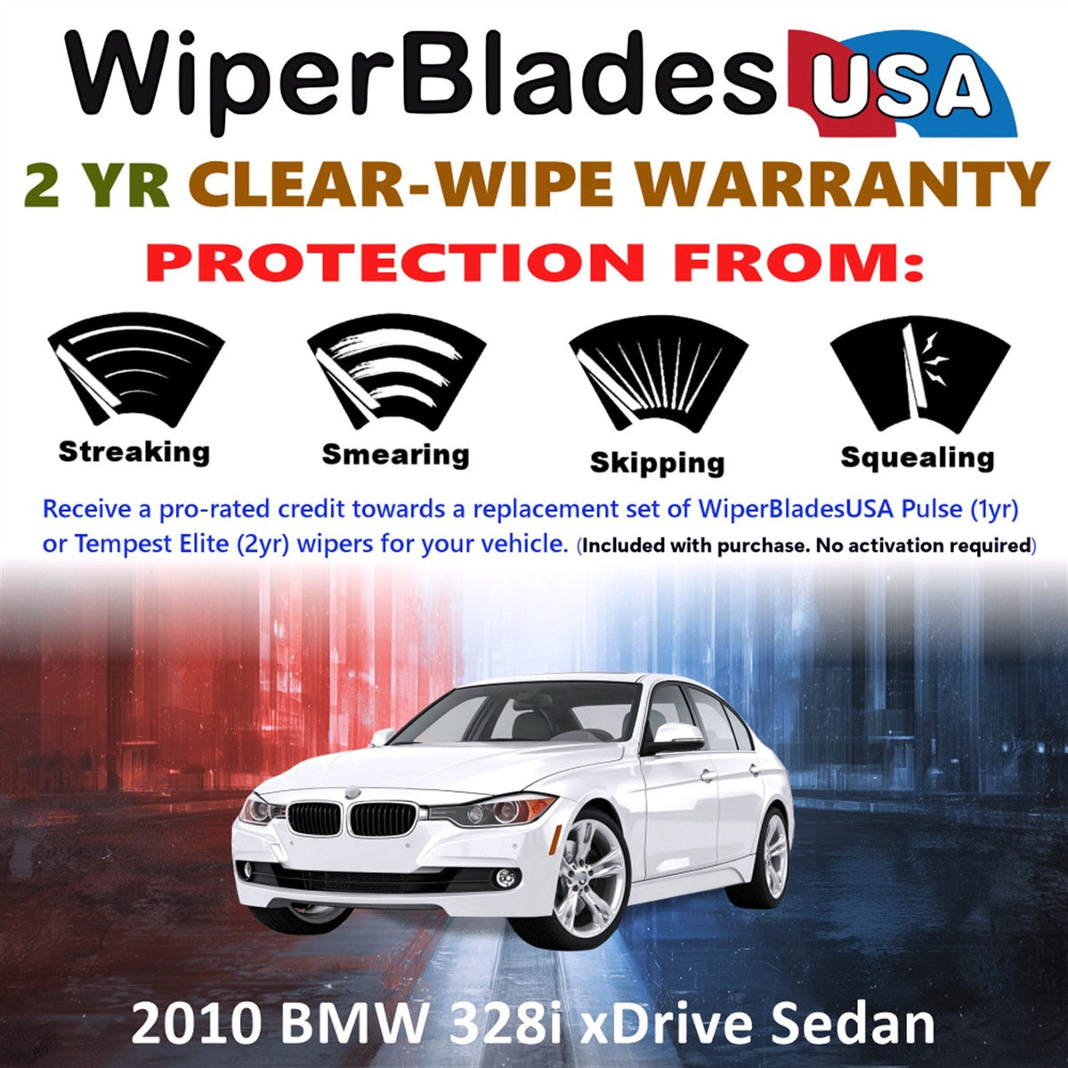 2010 BMW 328i xDrive (Sedan) Wiper Blades w/2yr Wear Warranty (Set of 2) Wipers-1