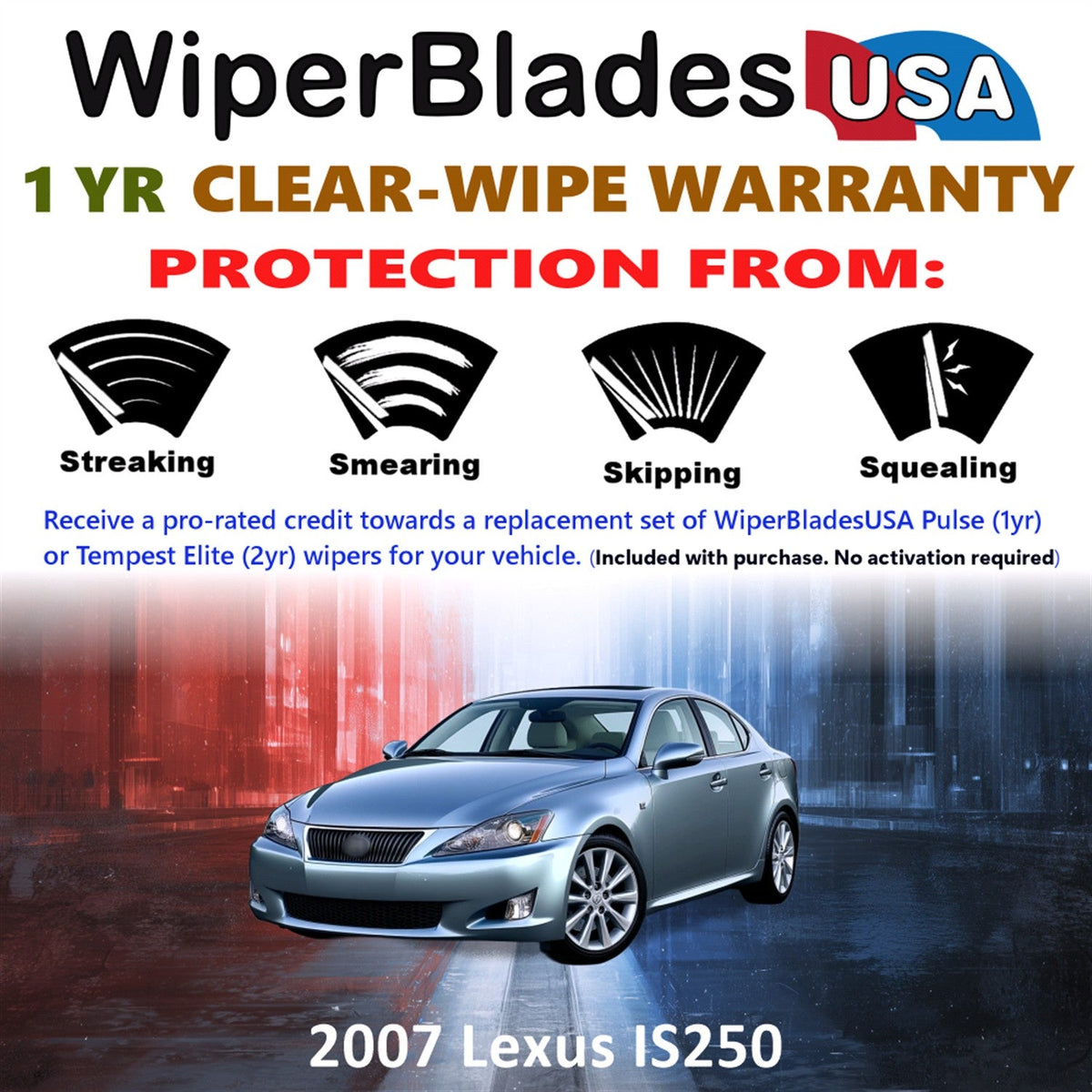 2007 Lexus IS250 Wiper Blades Set w/1yr Warranty (Set of 2) Pulse Beam Wipers-1