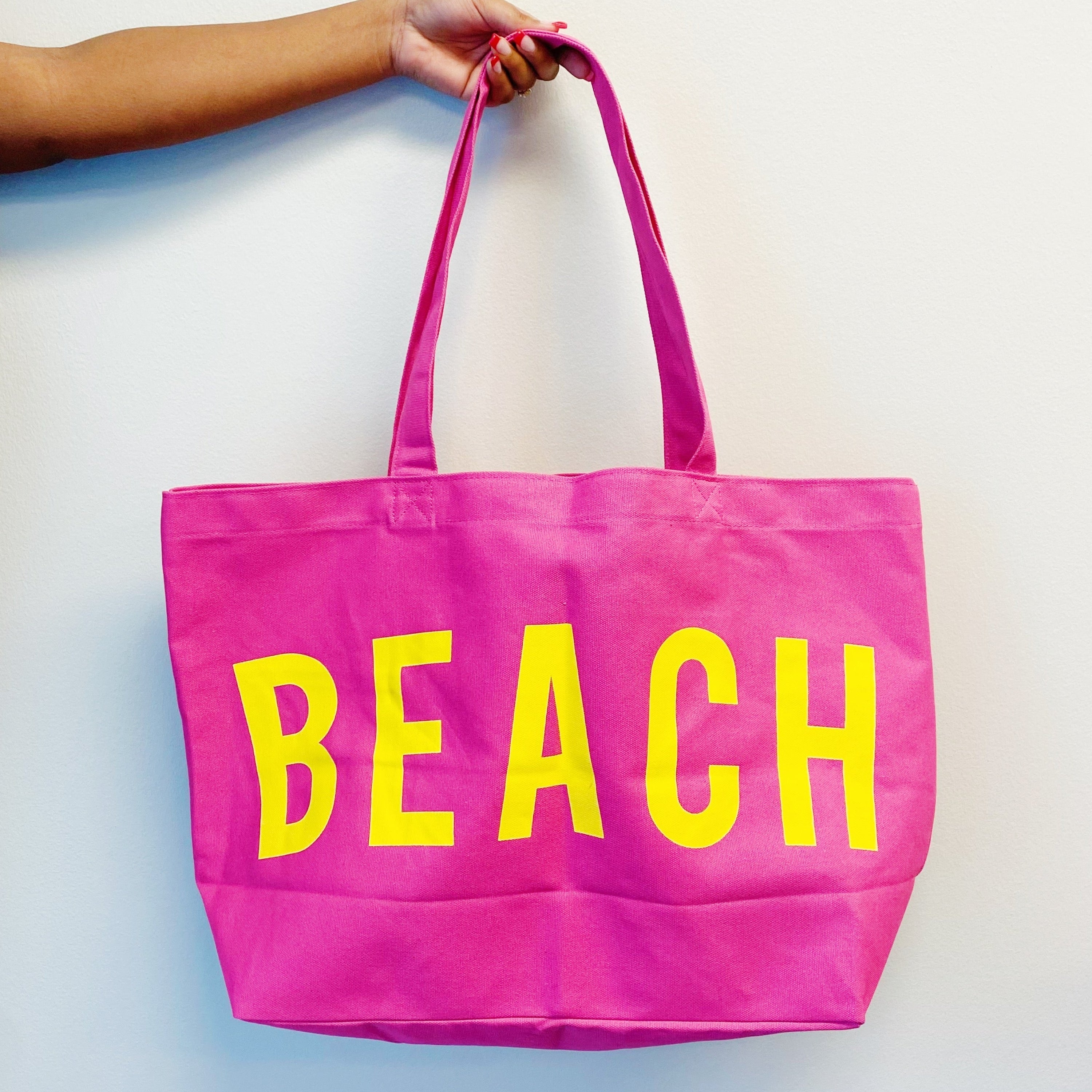 Well made beach canvas tote bag in bold color contrast with sturdy over the shoulder straps. — view 5