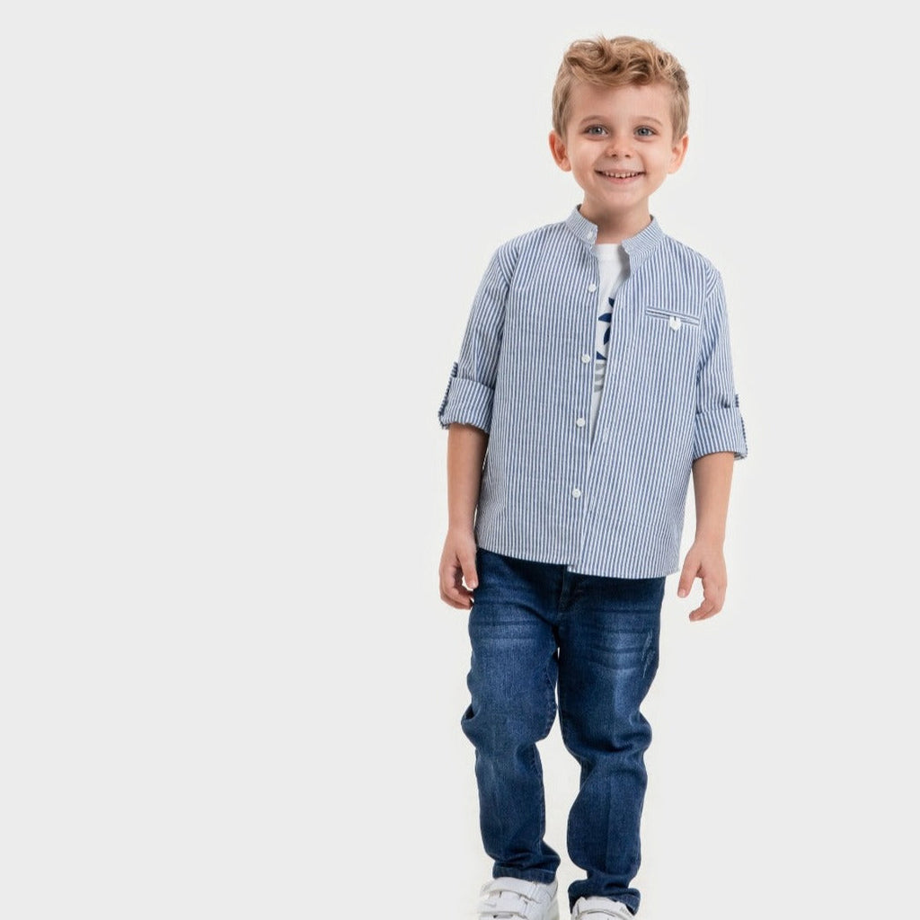 Summer Solstice Boys Jeans Set with striped shirt cotton t-shirt and trendy jeans