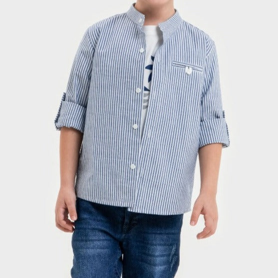 Summer Solstice Boys Jeans Set with striped shirt cotton t-shirt and trendy jeans — view 3