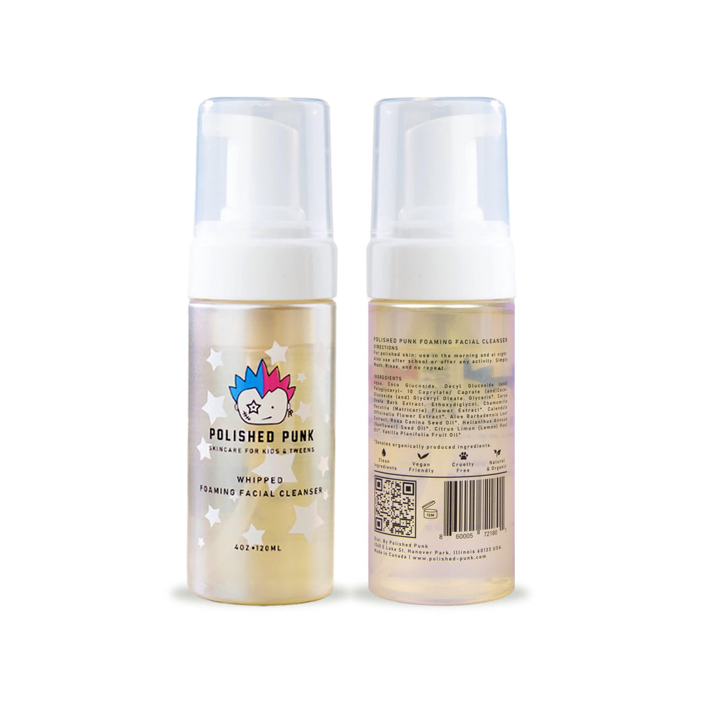 Kids whipped foaming facial cleanser bottle, gentle fragrance-free tear-free formula by Polished Punk — view 5