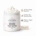 Organic whipped body butter for dry skin in a premium jar, showing rich cloud-like cream texture