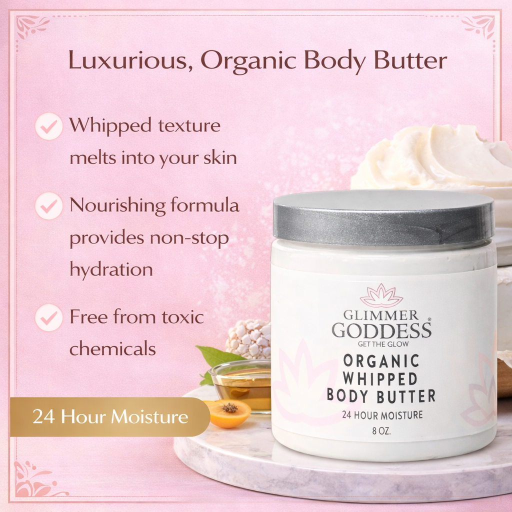 Organic whipped body butter for dry skin in a premium jar, showing rich cloud-like cream texture — view 2
