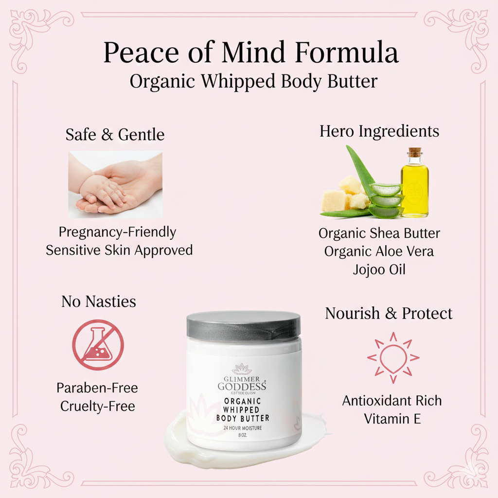 Organic whipped body butter for dry skin in a premium jar, showing rich cloud-like cream texture — view 4
