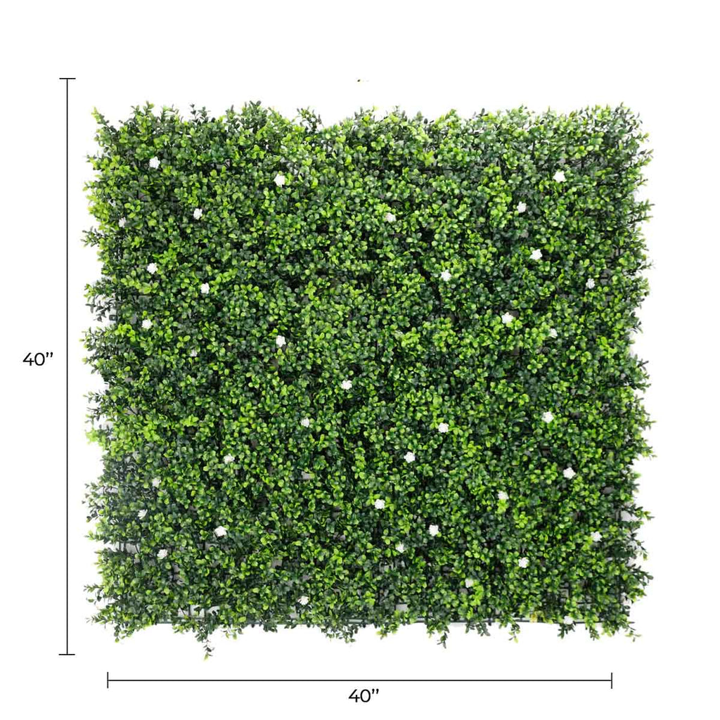 White Flowering Boxwood Artificial Vertical Garden Green Wall Panel 40×40in 11 SQ FT – UV Resistant – Commercial Grade-1