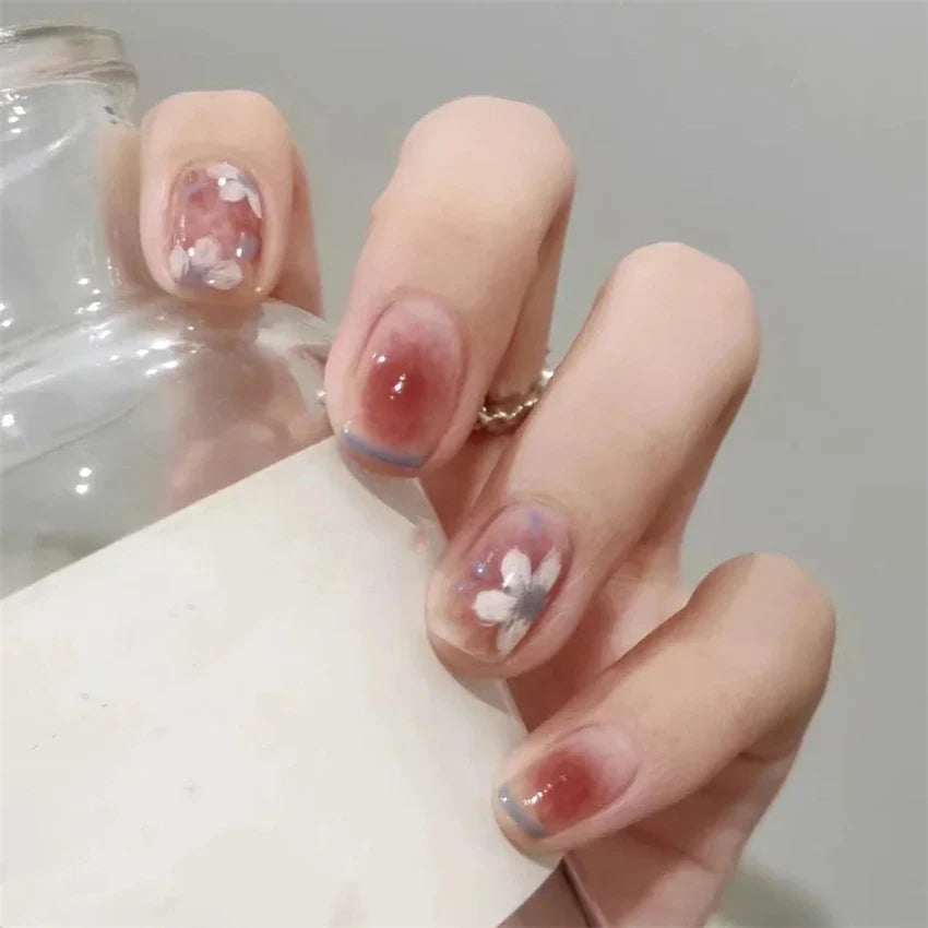 White Small Flower Acrylic Press-On Nails-1