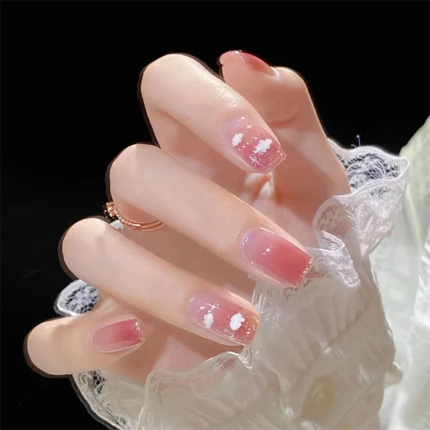 White Small Flower Acrylic Press-On Nails-24