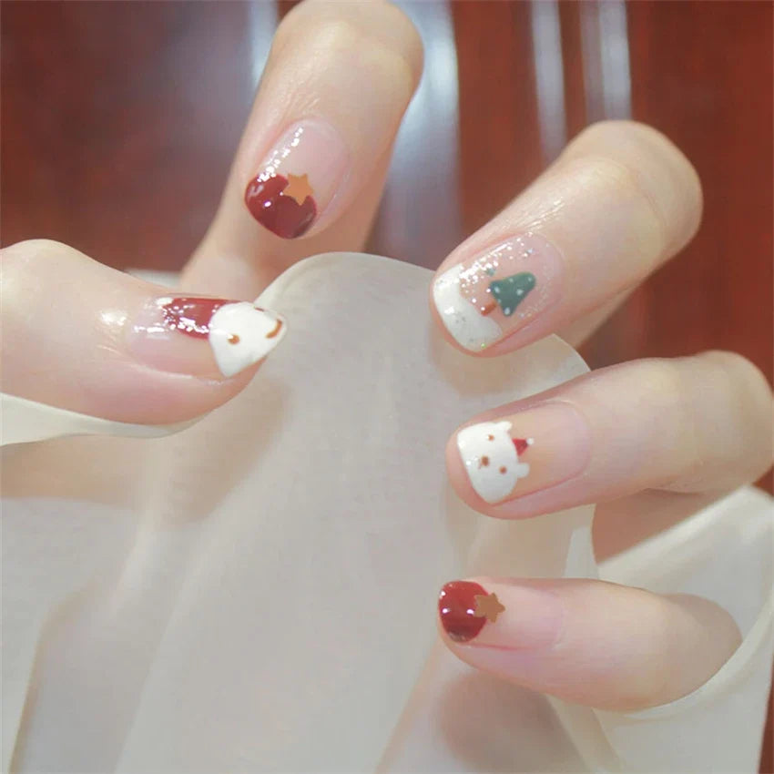 White Small Flower Acrylic Press-On Nails-10