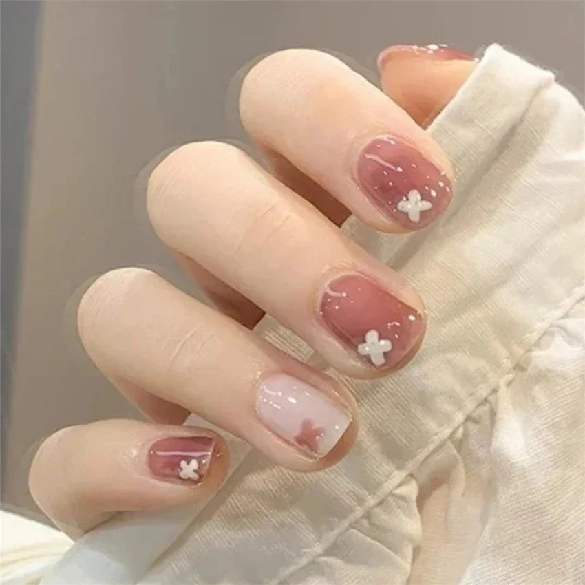 White Small Flower Acrylic Press-On Nails-29