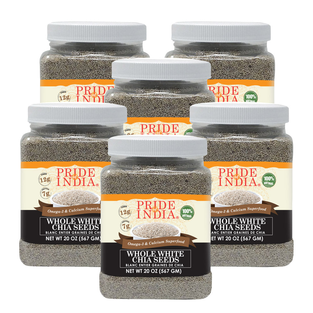 Whole white chia seeds in a premium clear jar highlighting natural superfood quality and texture — view 3