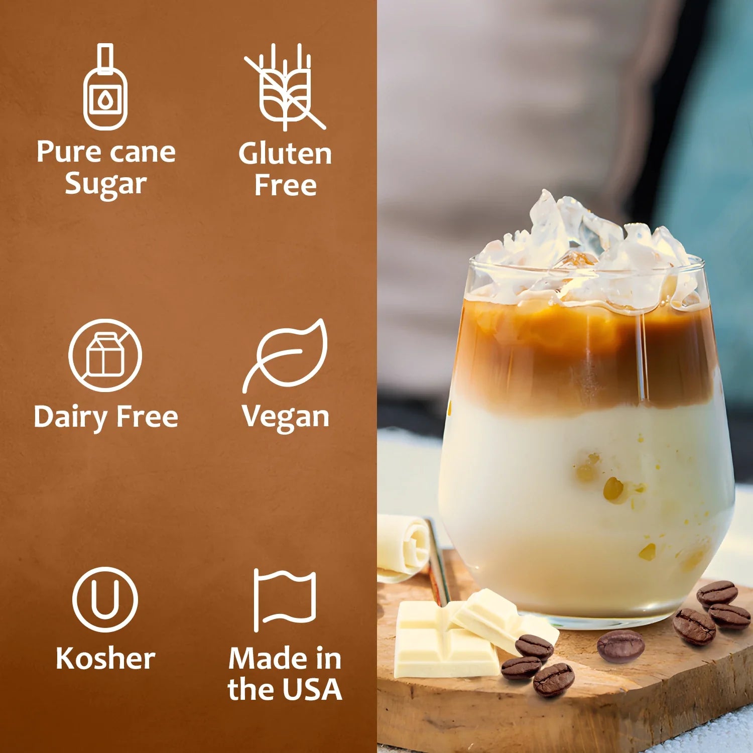 White chocolate mocha coffee syrup bottle with pure cane sugar label on a clean background — view 4