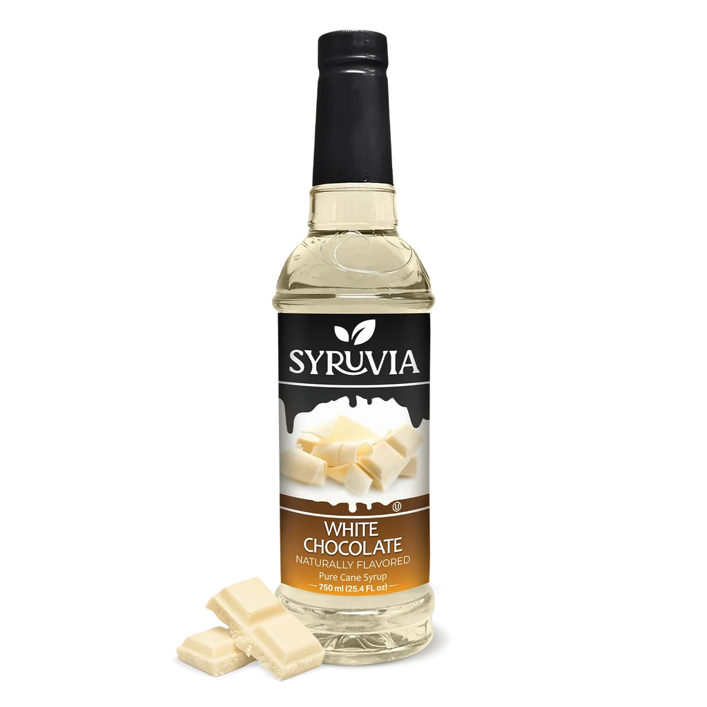 White chocolate coffee syrup bottle, made with pure cane sugar for lattes and shakes