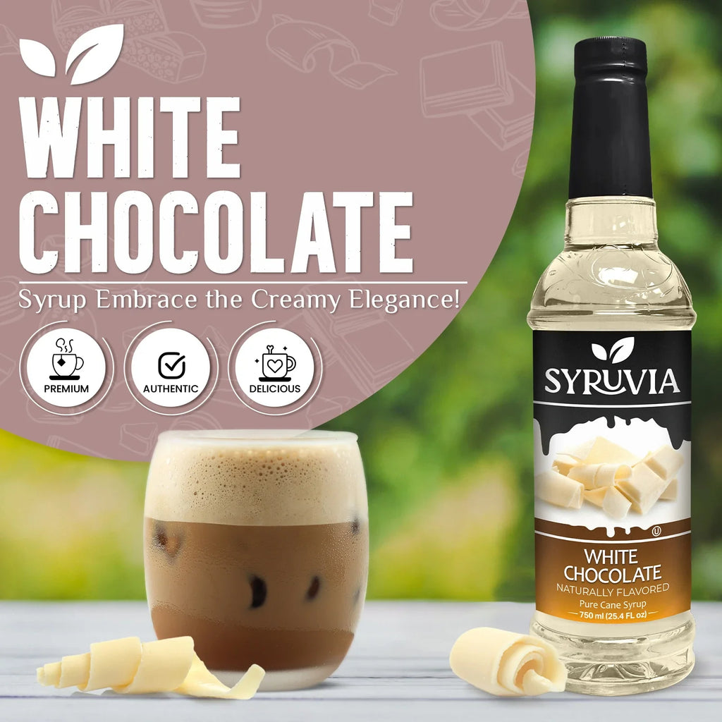 White chocolate coffee syrup bottle, made with pure cane sugar for lattes and shakes — view 2