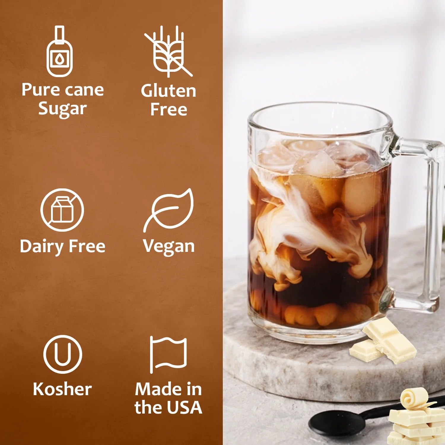 White chocolate coffee syrup bottle, made with pure cane sugar for lattes and shakes — view 4