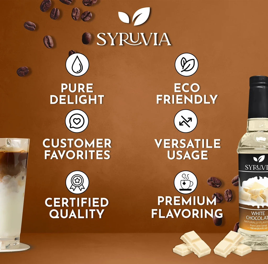 White chocolate coffee syrup bottle, made with pure cane sugar for lattes and shakes — view 5