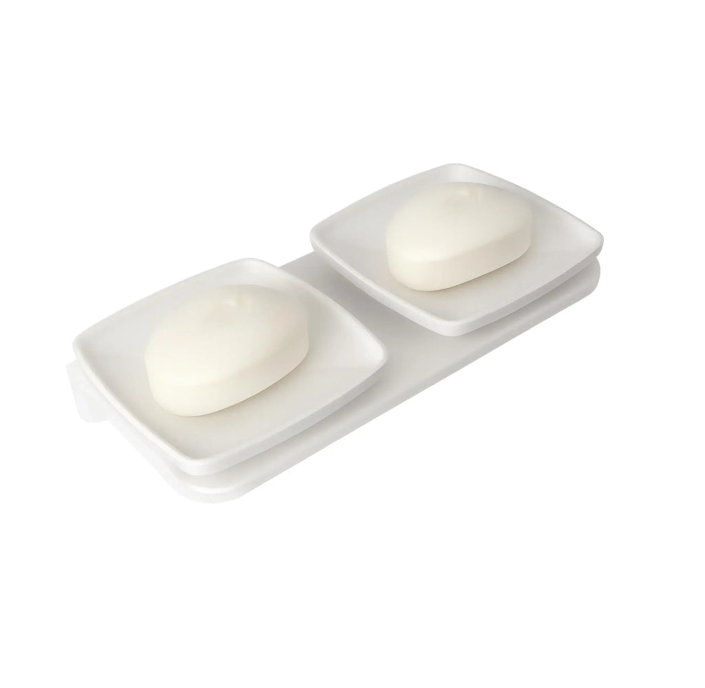 White unbreakable double soap dish with square ceramic finish design for modern bathroom organization