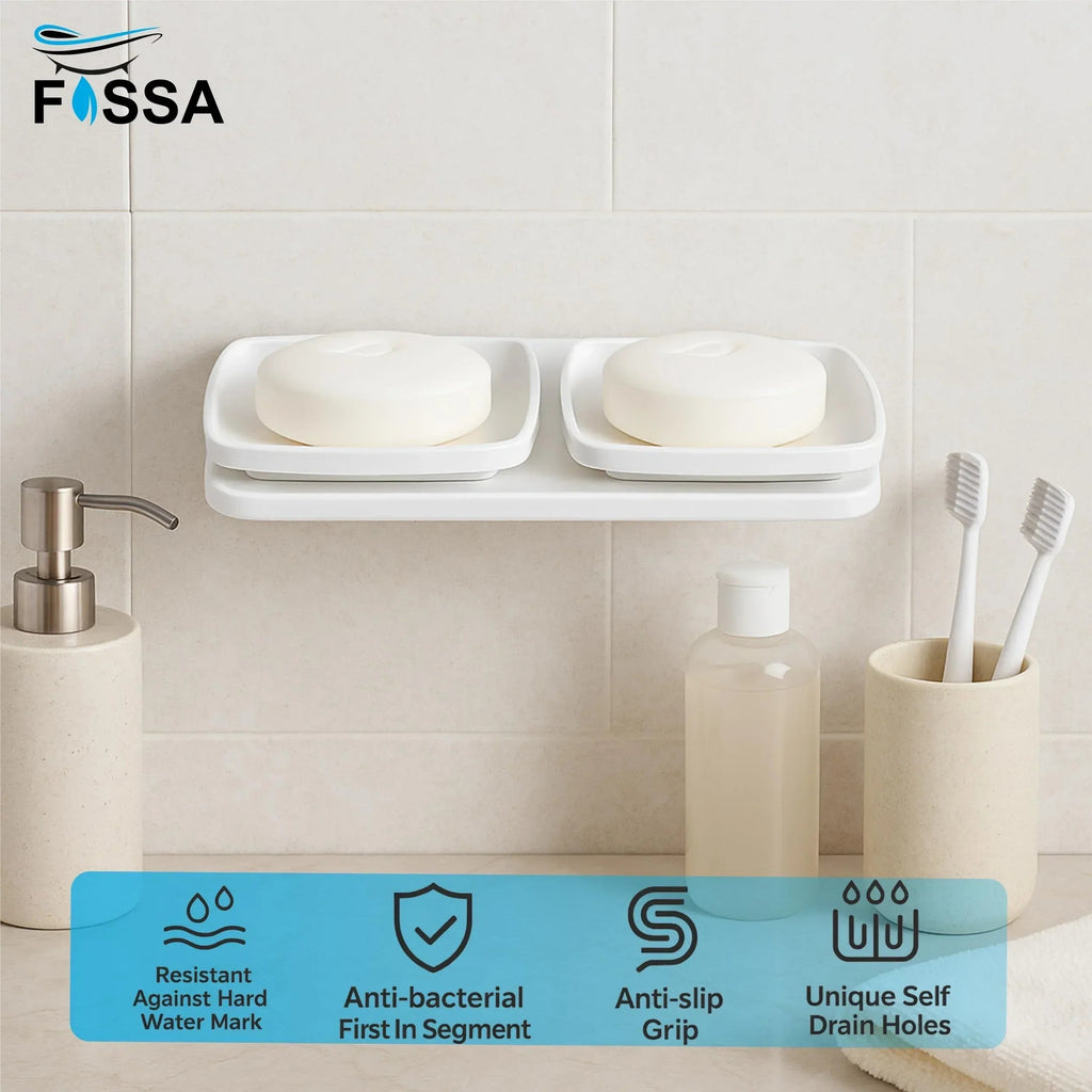 White unbreakable double soap dish with square ceramic finish design for modern bathroom organization — view 2