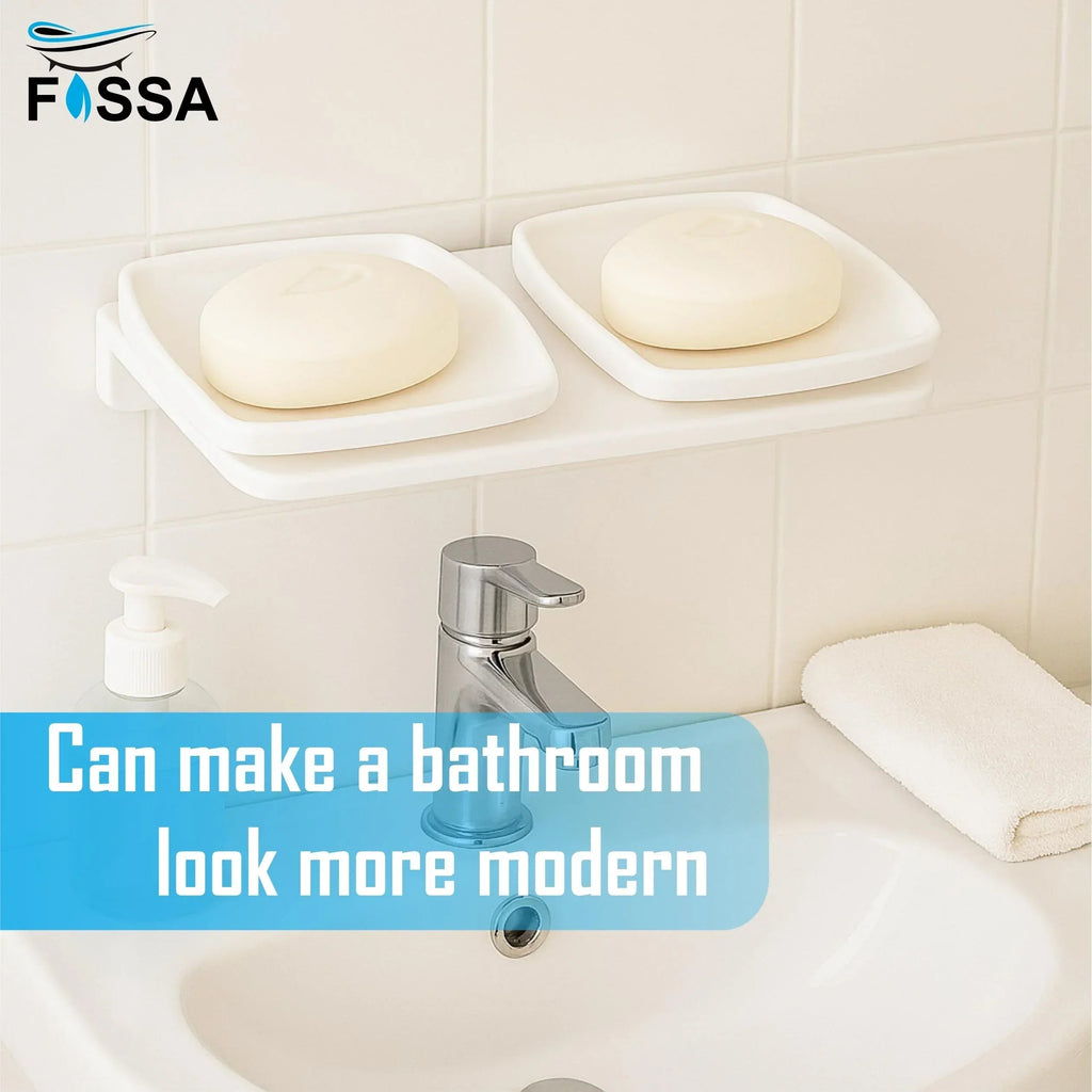White unbreakable double soap dish with square ceramic finish design for modern bathroom organization — view 5