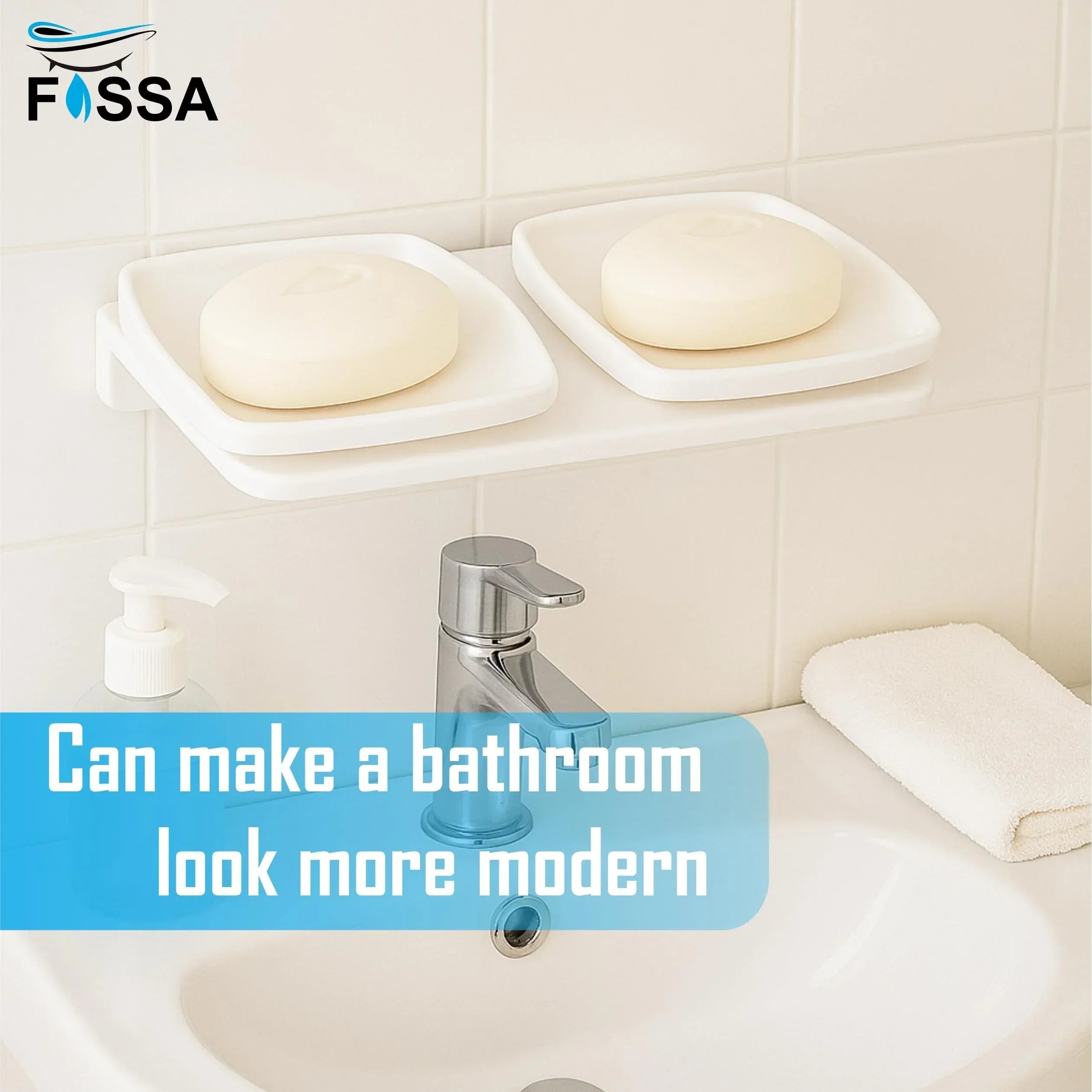 White unbreakable double soap dish with square ceramic finish design for modern bathroom organization — view 5