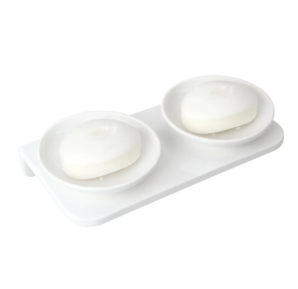 White glossy round double soap dish made of unbreakable melamine for modern bathroom vanities