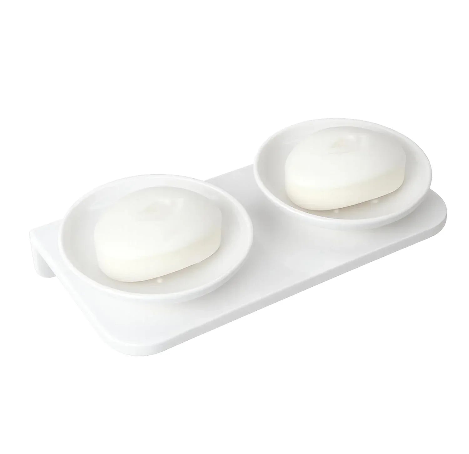 White glossy round double soap dish made of unbreakable melamine for modern bathroom vanities