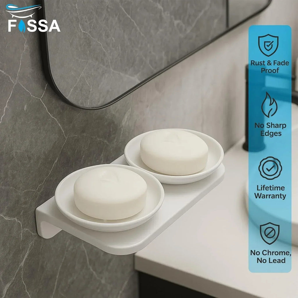 White glossy round double soap dish made of unbreakable melamine for modern bathroom vanities — view 2