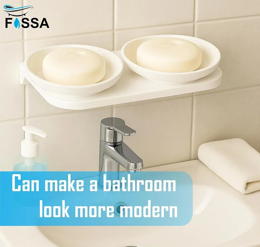 White glossy round double soap dish made of unbreakable melamine for modern bathroom vanities — view 4