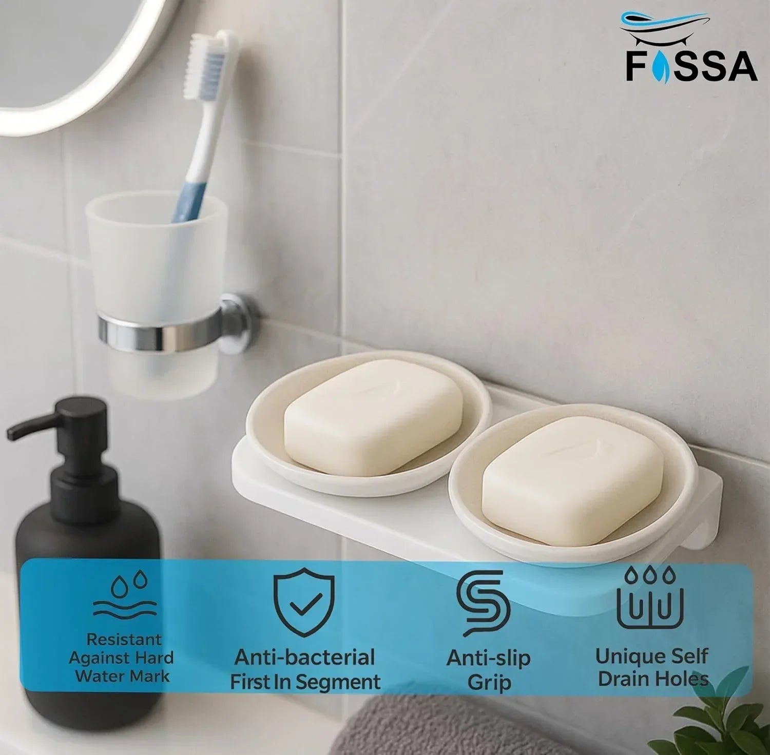 White glossy round double soap dish made of unbreakable melamine for modern bathroom vanities — view 5