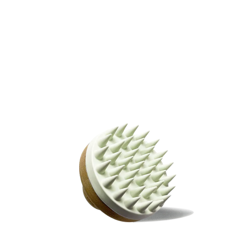 Handcrafted Wabi Sabi scalp scrubber massager with unique fire branded details for wet or dry use
