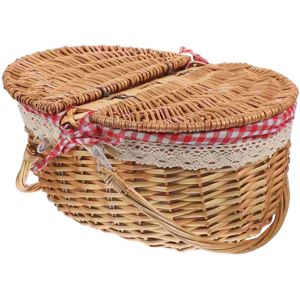 Rustic woven storage basket in natural wicker and cloth with double carrying handles for home decor — view 4