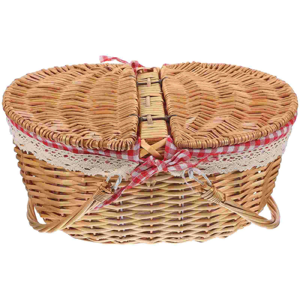Rustic woven storage basket in natural wicker and cloth with double carrying handles for home decor — view 3