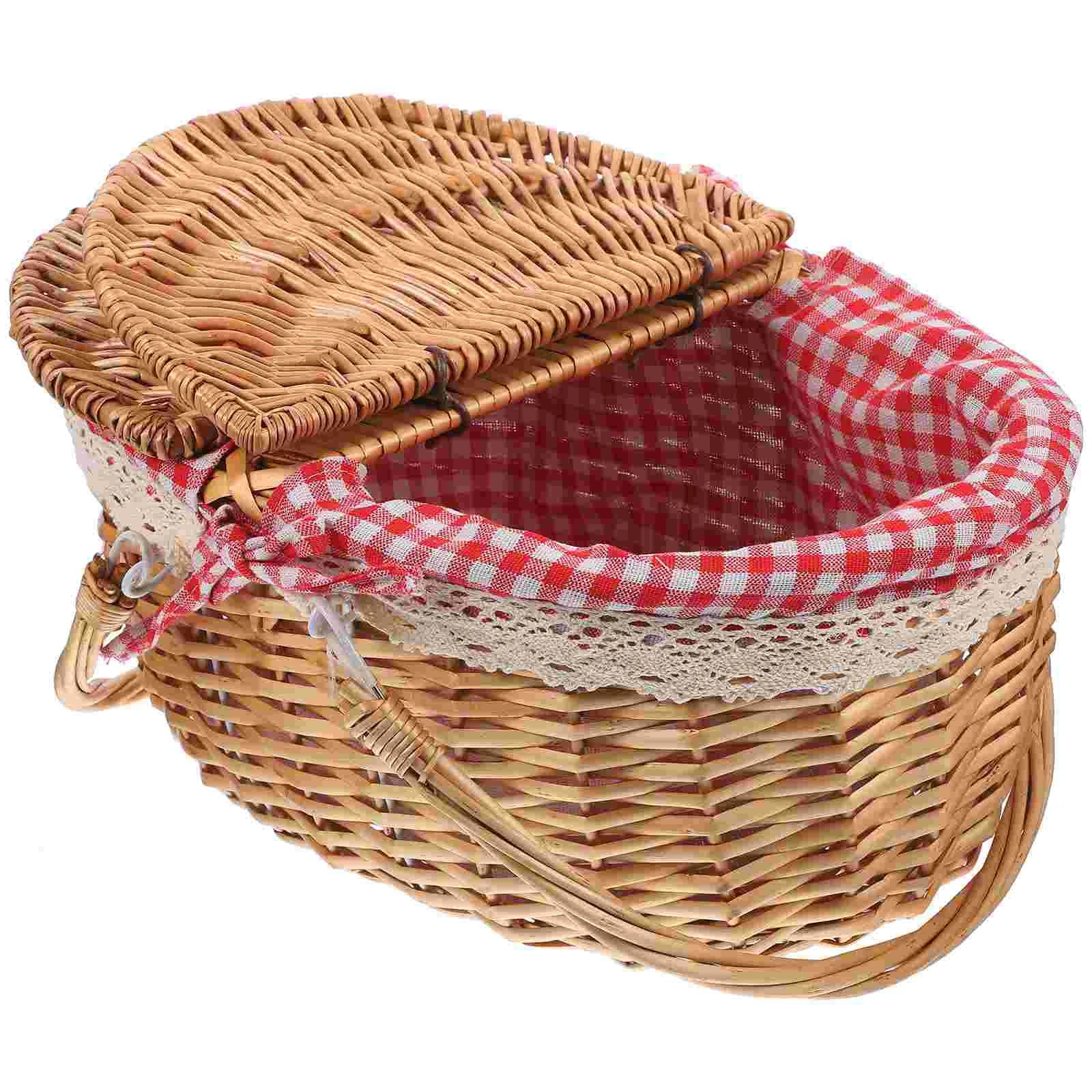 Rustic woven storage basket in natural wicker and cloth with double carrying handles for home decor — view 5