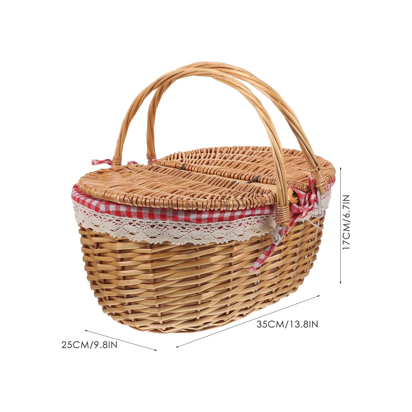Rustic woven storage basket in natural wicker and cloth with double carrying handles for home decor — view 2