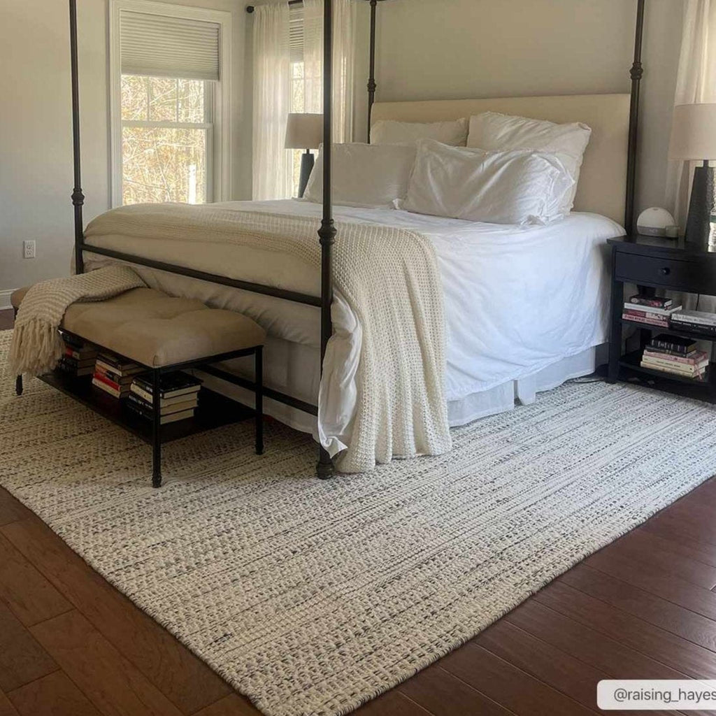 Williford cream and black striped hand woven pure wool area rug with medium pile — view 3