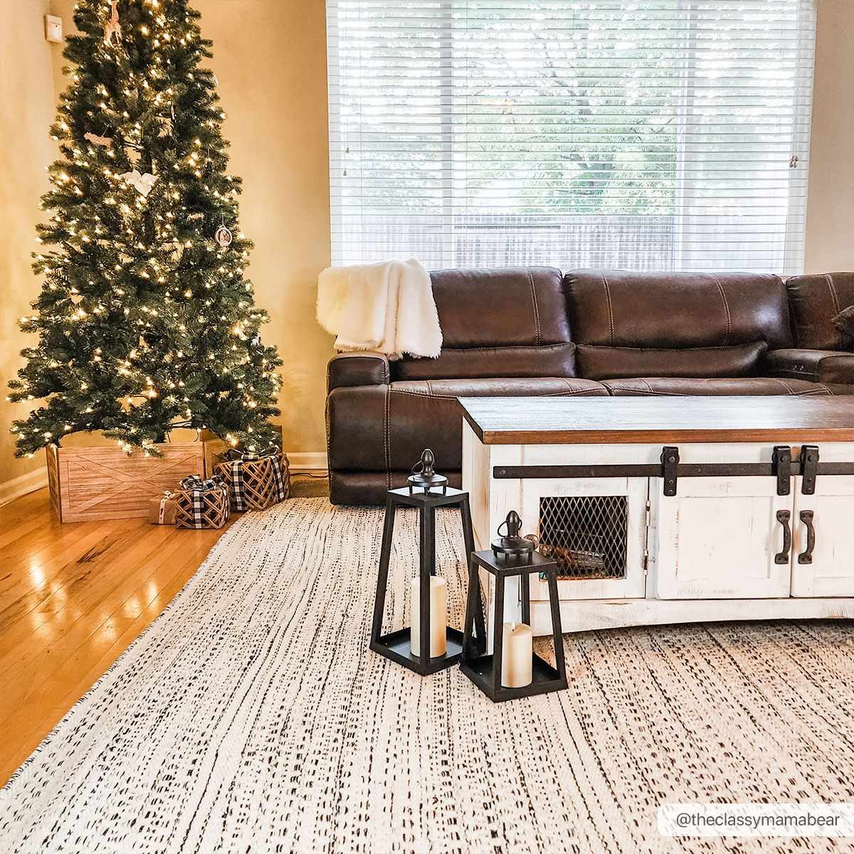 Williford cream and black striped hand woven pure wool area rug with medium pile — view 2