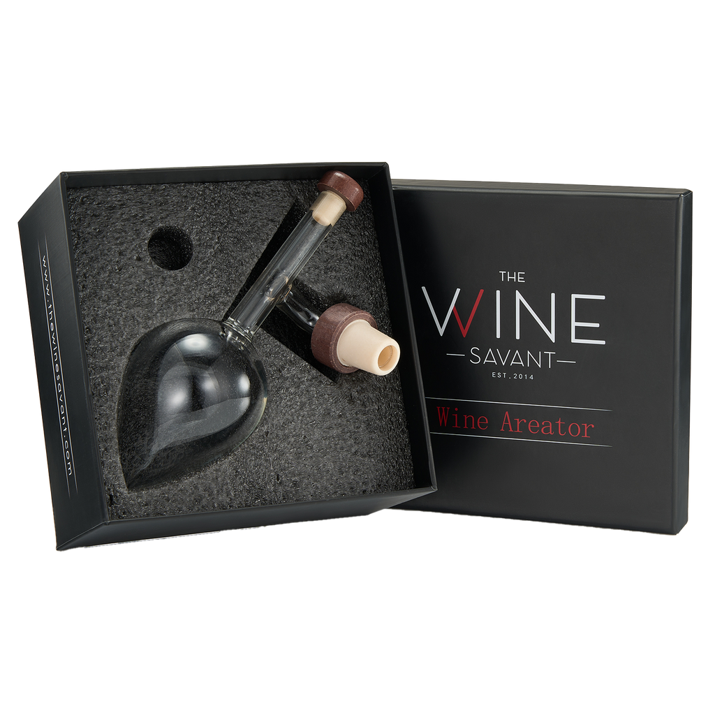 Clear hand-blown glass Italian in-bottle wine aerator and decanter for red and white wine