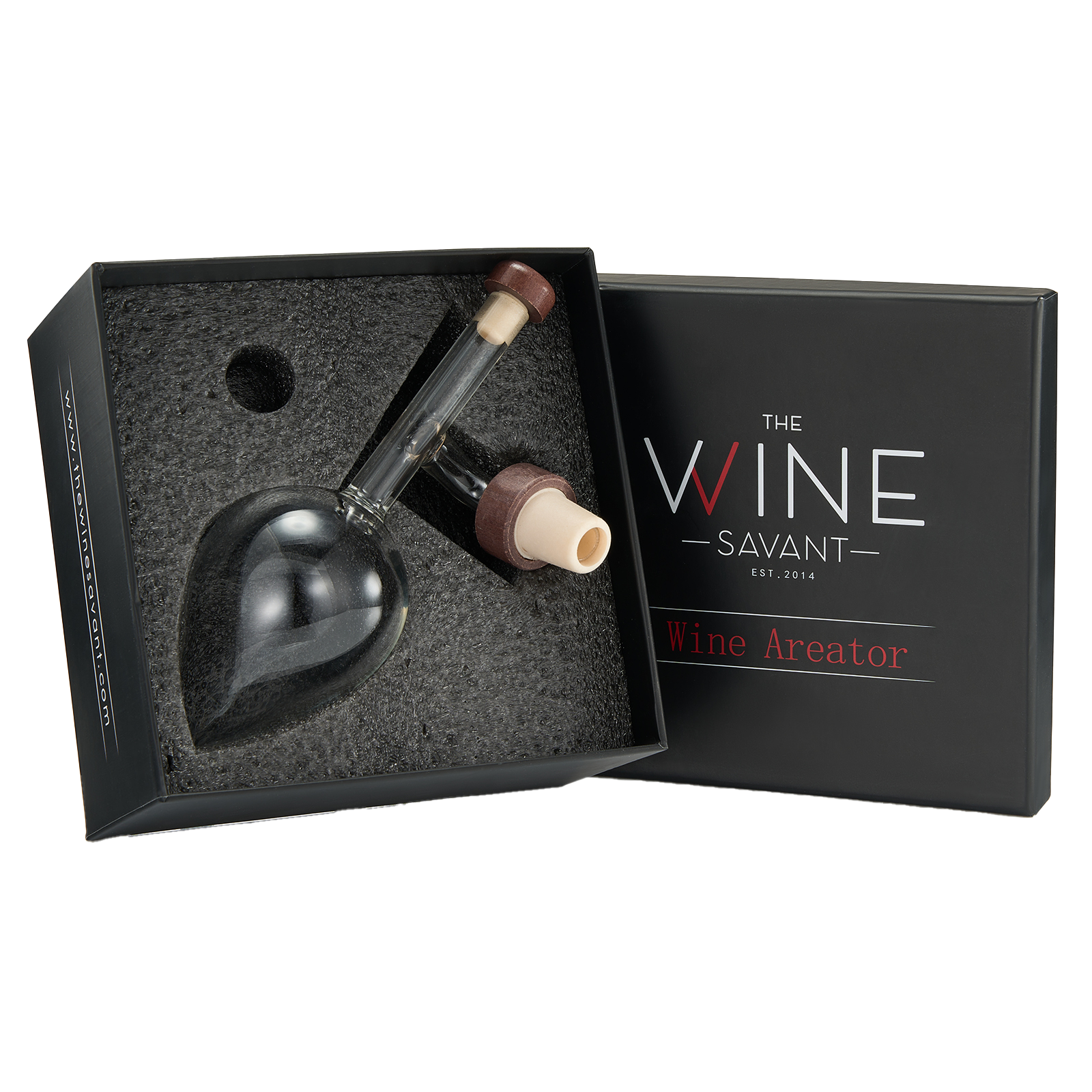 Clear hand-blown glass Italian in-bottle wine aerator and decanter for red and white wine