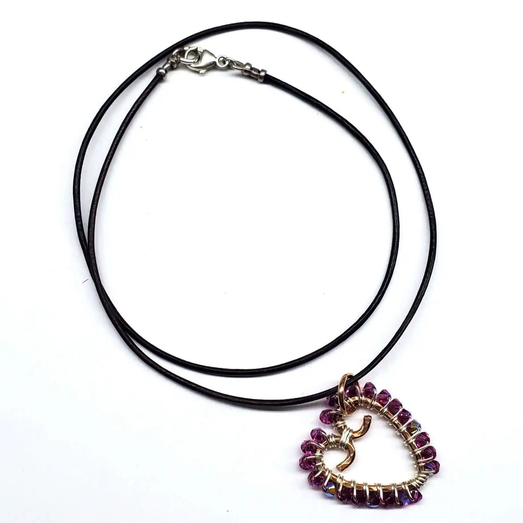 Wire Wrapped Copper Hammered Open Heart Crystal Necklace-0