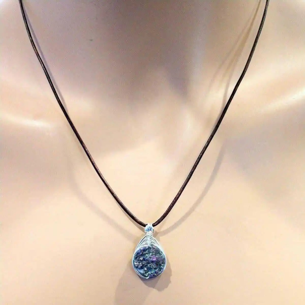Wire Wrapped Rainbow Druzy Necklace-4