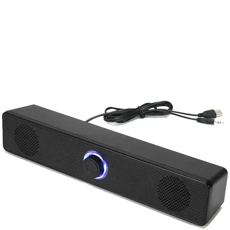Black USB powered Bluetooth soundbar speaker with dual connectivity for PC and gaming setup.