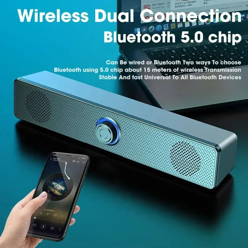 Black USB powered Bluetooth soundbar speaker with dual connectivity for PC and gaming setup. — view 3
