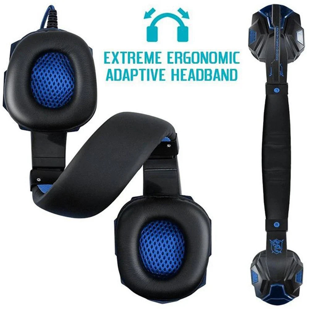 Blue wired gaming headset with adjustable noise cancelling microphone and soft over ear cushions — view 4
