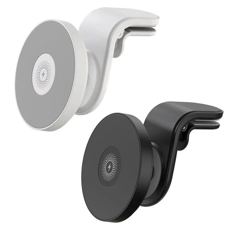 Black 15W magnetic car mount charger with rotating vent clip for wireless iPhone charging — view 2