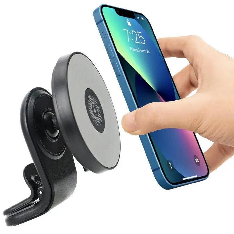 Black 15W magnetic car mount charger with rotating vent clip for wireless iPhone charging — view 4