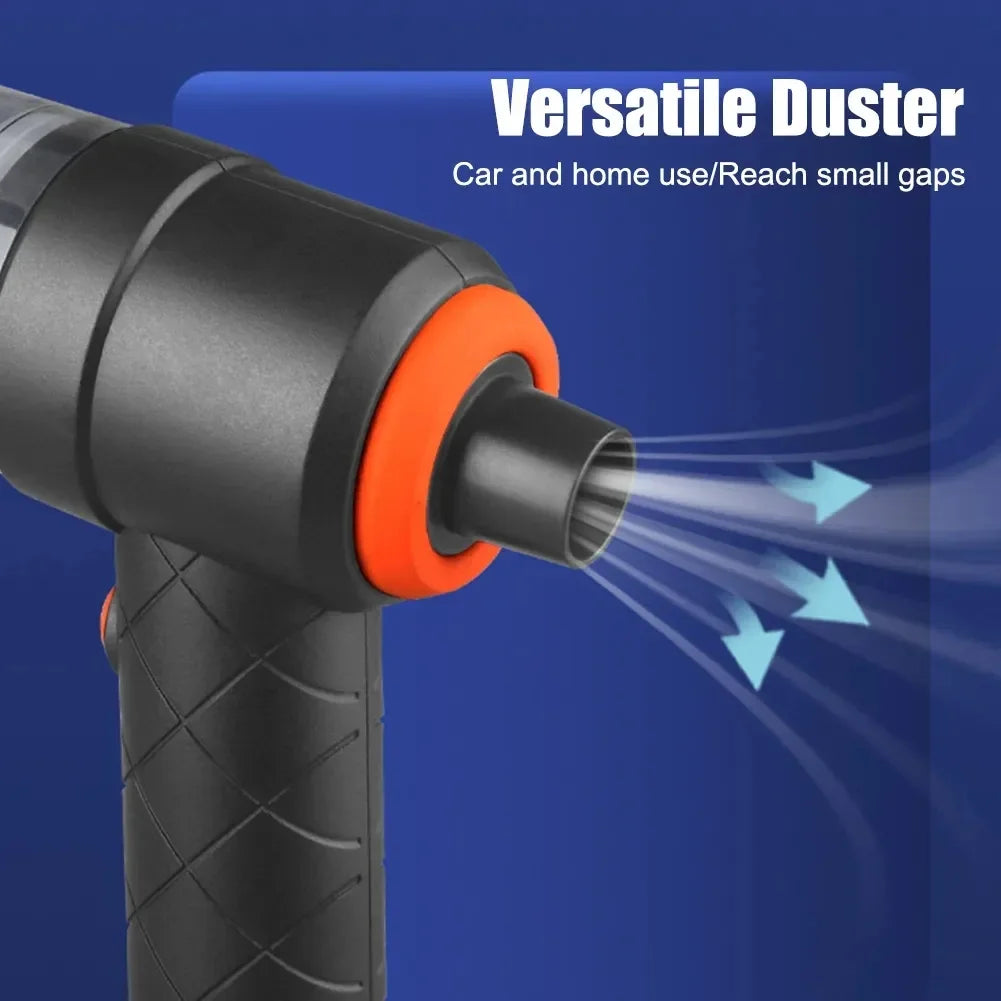 Black cordless car vacuum cleaner with nozzle attachments and charging cable on a clean background — view 5